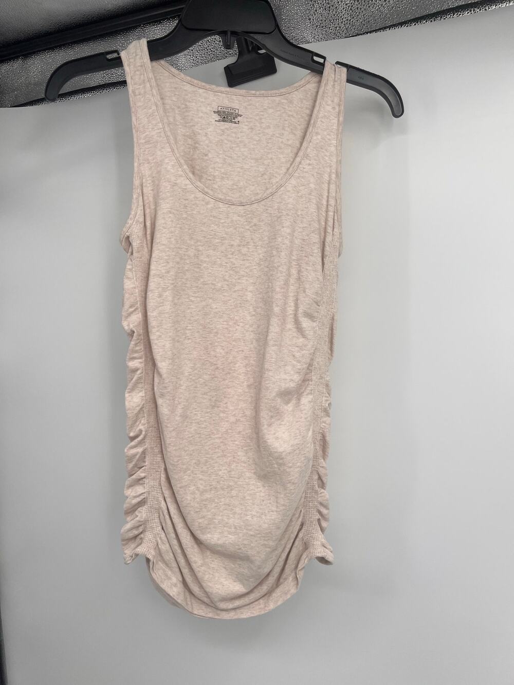 Athleta Women's Sm Beige Tank Top Ribbed Sides Rouching Feminine Y2K Sexy Layer